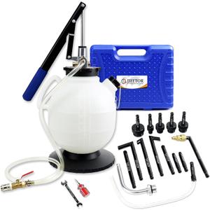 JIFETOR Transmission Fluid Refill Pump ATF Transfer Tool Kit, Manual Gearbox Oil Filler Set with 7.5L Oil Filling Can Dispenser 15PCS ATF Adapters Compatible with Ford Audi Mercedes Benz VW BMW (Blue)