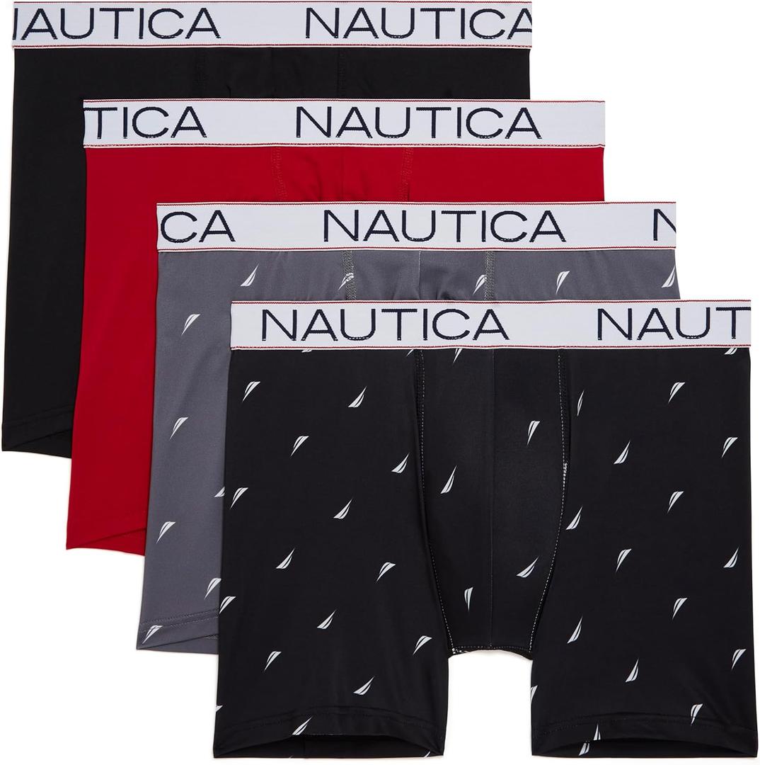 Nautica Men's 4 Pack Micro Boxer Briefs (Black/Nautica Red/Sail-lead White/Sail-black White, XL)