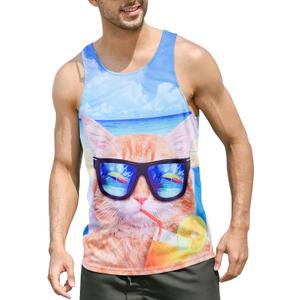 Goodstoworld Mens 3D Tank Top Novelty Graphic Breathable Quick Dry Sleeveless Beach Shirt  (Medium, Cat-2)