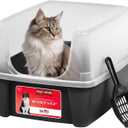 IRIS USA High Sided Cat Litter Box, Large, Scatter Shield, Black