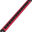 WORKPRO Magnetic Socket Organizer, 1/4-Inch Drive Aluminum Alloy Socket Rail, Heavy Duty Socket Holder, Socket Rack Kit 1/4-Inch x 12 Clips (Red)