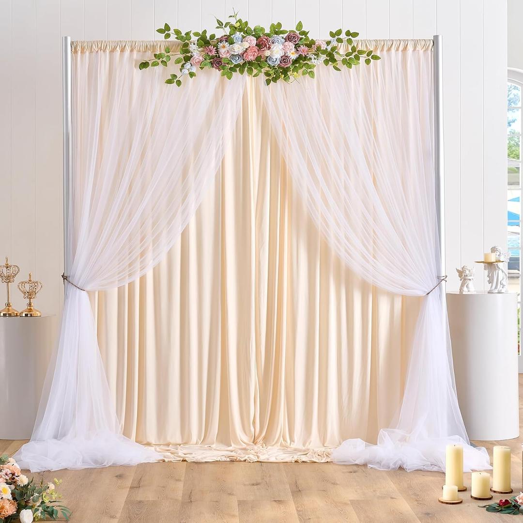 Wrinkle Free Champagne Tulle Backdrop Curtains for Baby Shower Party Wedding Photo Drape Backdrop for Photography Props Engagement Bridal Shower 5 ft X 10 ft (not sheer champagne)