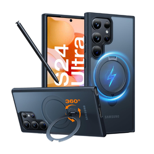 TORRAS 360 Spin Magnetic Stand for Samsung Galaxy S24 Ultra Case [Fit for Magsafe] Military Grade Shockproof Slim Protective S24 Ultra Case with Kickstand & Ring Holder, Ostand 360 Spin, Black