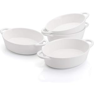 Foraineam 4 Pack 20 Ounce Porcelain Ramekins with Double Handles Oval Creme Brulee Souffle Baking Dishes