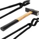Blacksmith Hammer & Forge Tools Kit - Starter Beginner Making Knife Kit With Anvil, Wolf Jaw Tongs & V-bit Tongs