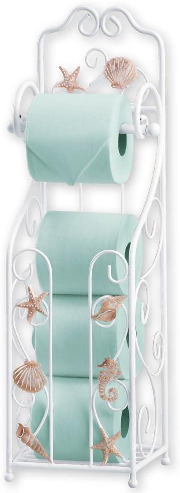 Collections Etc Shell Toilet Paper Holder and Stand with Scrolling Deisng- Bathroom Décor