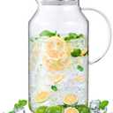 Bivvclaz 1 Gallon Glass Pitcher with Lid and Handle, Glass Water Pitcher for Fridge, Glass Carafe for Hot/Cold Water, Iced Tea Pitcher, Large Jug for Coffee, Juice and Homemade Beverage (Clear)