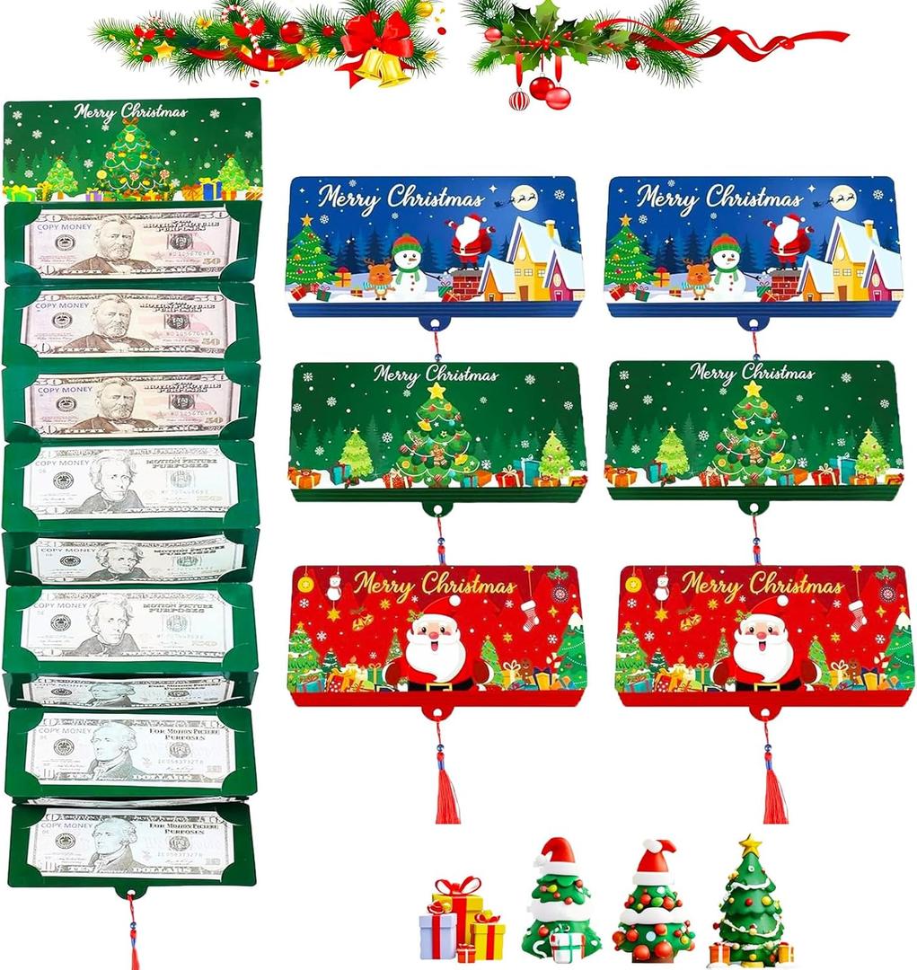 6Pcs Christmas Money Holders for Cash, Christmas Cash Gift Card Holder With 10 Slots, Surprise Card Holder for Xmas, Holiday Money Gift Card For Kids Girls Boys Women Men