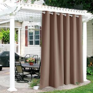 RYB HOME Outdoor Curtains Waterproof - Indoor Outdoor Patio Curtains Blackout Light Block Drapes for Shower Pavilion Gazebo Porch, 1 Piece, 84 x 84 inches Long, Mocha