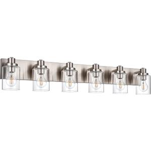 6 Light Vanity Light Brushed Nickel Bathroom Lighting Fixtures Over Mirror, Modern Bathroom Light with Clear Glass Shade, Farmhouse Vanity Lights 6 Light Vanity Light Brushed Nickel Bathroom Lighting Fixtures Over Mirror, Modern Bathroom Light with Clear Glass Shade, Farmhouse Vanity Lights