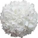Foraineam 2 Pack Wedding Bouquet Bridal Bridesmaid Holding Flowers Foam Roses Artificial Fake Flower Hand Bouquets with Crystals Soft Ribbons