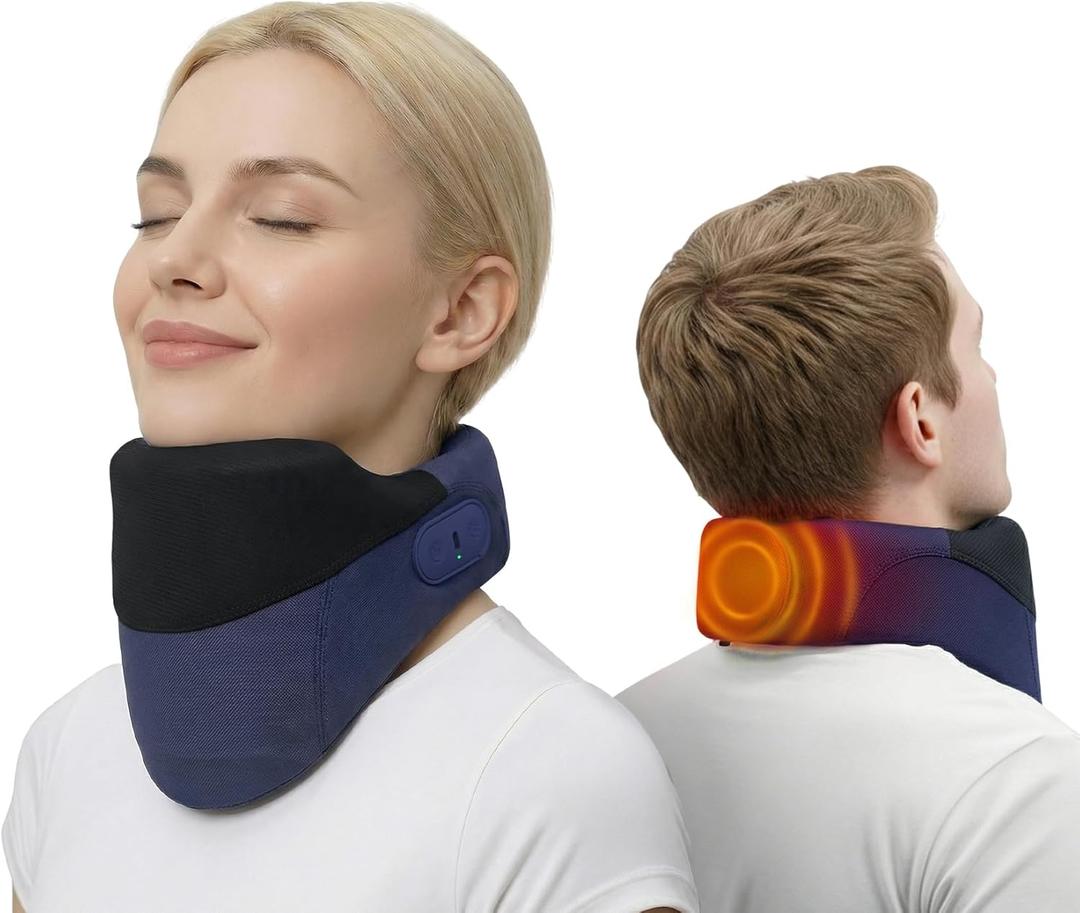 Yunari Cordless Neck Brace for Cervical Spine Posture Correction and Support, Patented Traction Device with Intelligent Adjust and Hot Compress, Neck Brace for Men and Women, Navy Blue, Medium
