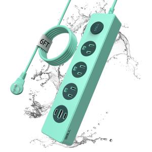 SOLL IPX9 Outdoor Power Strip Weatherproof, Surge Protector Power Strip with 3 Outlet and 3 USB Charging Ports(2 USB C), 6FT Extension Cord for Patio, Garden, Bathroom, Kitchen, Garage, Office