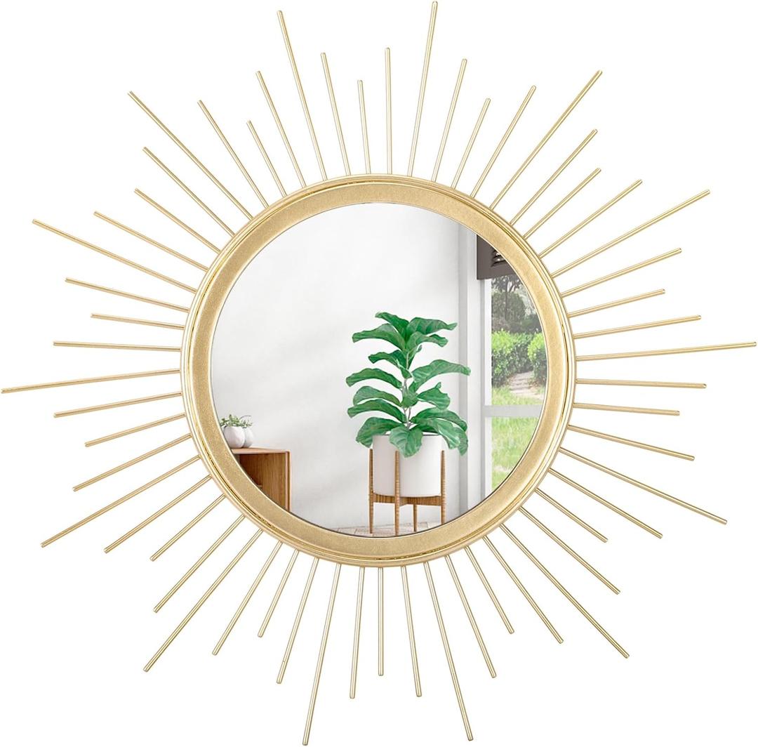 Gold Mirrors for Wall Sunburst Decor Art Mirror Bohemian Home Round Modern Metal Mirror for Bedroom Living Room Hallway Bathroom Balcony Farmhouse Entrance Small