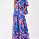 PRETTYGARDEN Women's 2 Piece Beach Vacation Outfit 2025 Casual Summer Floral Button Down Shirt Wide Leg Pants Matching Sets (Floral Pink Blue, Large)