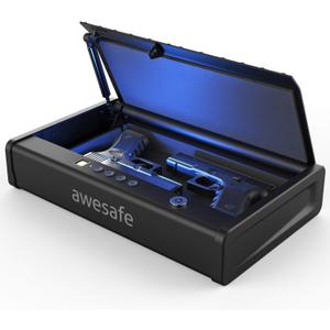 awesafe Biometric Safe for Handgun & Pistol Safe, Quick Access Handgun Safe, Portable Small Car Safe with Fingerprint, 4Button Keypad, KEY Access for Nightstand, Bedside,Vehicle