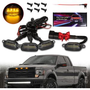 Led Front Grille Lights For 2004-2020 Ford F150,2017-2022 F250,2013-2018 Dodge Ram 1500 Raptor Style Aftermarket Grill Replacement Grills Lamps kit Accessories (black shell amber light)