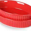 LEETOYI Porcelain Small Oval Au Gratin Pans, Baking Dish Set for 1 or 2 person servings, Bakeware with Double Handle for Kitchen and Home, Set of 2 (Red)