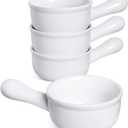 LE TAUCI Soup Bowls with Handle, 15 Oz Ceramic French Onion Soup Bowls, Large Soup Crocks Oven Safe for Stew, Onion, Soup, Chilli, Set of 4, White
