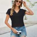 Boho Black Tops for Women Cap Sleeve Lace Shirts Dressy Night Out Short Sleeve Shirts Casual Summer Clothes V Neck Blouses Cute Womens Business Professional Outfits (Black, XL)