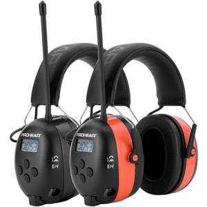 PROHEAR 033 2.0 Bluetooth Hearing Protection Headphones with AM/FM Radio - 31 SNR Noise Reduction Ear Muffs, 50Hrs Rechargeable Battery, 2 Pack for Mowing, Snowblowing, Outdoor Use - Black and Orange