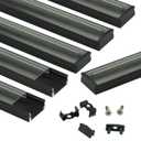 Muzata 6Pack 3.3FT/1M LED Channel Black Aluminum U Shape LED Strip Channel with Transparent Clear Cover Easy Installation with Paper User Manual U1SW BT 1M