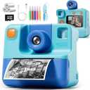 Kids Camera Instant Print, Christmas Birthday Gifts for Girl Boys 3-12 Years Old, FHD Selfie Digital Video Cameras Toddler 3 Rolls Print Paper & 32G Card (Blue)