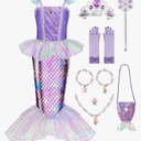 Meland Mermaid Dress - Little Mermaid Costume with Bag for Girls 3-10, Princess Dress Up for Birthday Gift, Halloween Costume 7-8 Years