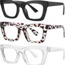 Okany Blue Light Blocking Glasses for Women Men Fashion Computer Screen Gaming TV Phones Anti Eyestrain & UV Glare Glasses 3 Pack (3 Pack Black + Leopard Print + White)