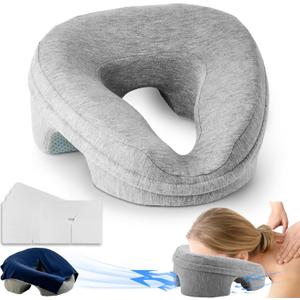Face Down Pillow Massage Headrest for Bed, Stomach Sleeping Pillow, Face Cradle, BBL Pillow After Surgery Post Eye Surgery Recovery Equipment for Massage Tables, Piercing Pillows Removable Cover (Gray)