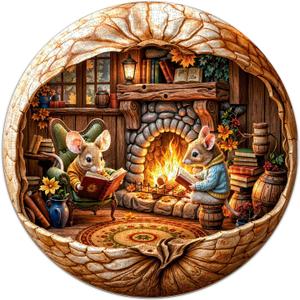 Jigsaw Puzzles 1000 Pieces for Adults, Fall Mouse Puzzles for Adults 1000 Pieces, Round Puzzles with Letters On Back, Difficult Challenging Hard Family Decoration Puzzle (26.5 * 26.5in)