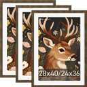 Picrit 28x40 Picture Frame 3 Pack, Wooden Brown Rustic Poster Frame, Display Poster 24 x 36 with Mat or 28 x 40 without Mat for Horizontal or Vertical Wall Mounting