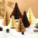 Mooliwe 6 Pcs Paper Christmas Trees Honeycomb Centerpiece 3D Paper Trees Decorations Neutral Christmas Tree Honeycomb Rustic Reusable for Xmas Home Holiday Table Decor(Neutral Colour)