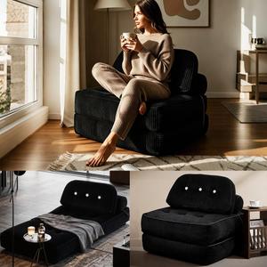 NESLAKO Fold Out Chair Bed-Futon Convertible Sofa with Back Support and Pillow, up to 300LBS Load Capacity,32’’-64’’ Foldable, No Assembly Required, Space-Saving,Portable mini Couch for Bedroom/Kids