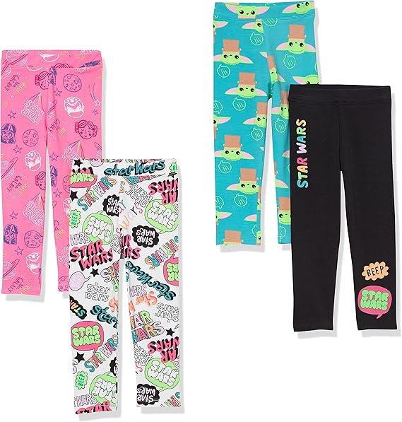Amazon Essentials Girls' Cotton Stretch Leggings, Pack of 4, Star Wars Child, Large