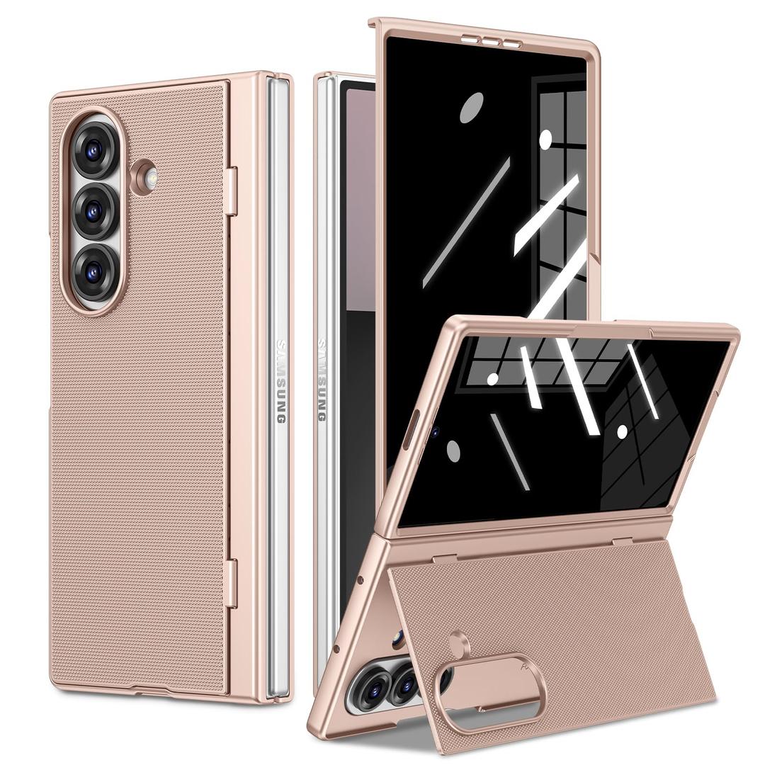 Ruky for Z Fold 7 Case with Kickstand, Built-in Privacy Screen Protector, Support Wireless Charging, Slim Anti-Scratches Shockproof Protective Phone Cover Girls Women Covers for Galaxy Z Fold 7, Gold