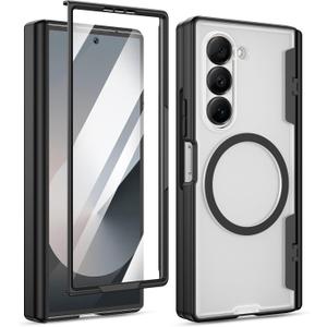 Maxdara for Z Fold 6 Case [Compatible with Magsafe], Hinge Protection and Built-in Screen Protector Magnet Magnetic Translucent Cover for Samsung Galaxy Z Fold 6 (Black)