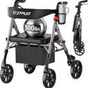 Bariatric Rollator Walker with Seat for Seniors, 500lb Capacity Aluminum Frame, Zero Wobble, 16lb Lightweight, 8" All Terrain Wheels, 10-Level Adjustable Handle/Seat, Cup Holder, Cane Clip