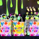 Brattol 16 Pieces Slime Goodie Bags for Slime Birthday Party Supplies,Slime Time Gift Snacks Treat Candy Party Favors Bags with Handles for Kids Adults Slime Theme Party Decorations
