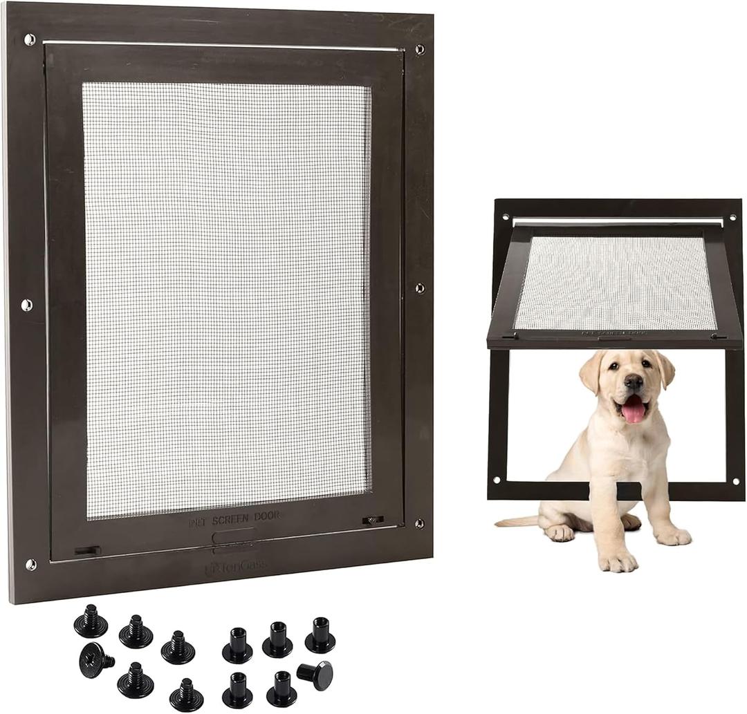 TonGass 7.9" x 9.9" Pet Screen Door Flap Compatible with Doggy Fits Dogs & Cats Under 30 Lbs, Small Dog Doors Flaps, Cat Screen Window Door Flap for Exterior Porch Screen and Window Screen - Brown
