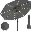 9FT Solar Umbrella 32 LED Lighted Patio Umbrella Table Market Umbrella w/Tilt and Crank, UV-Resistant Outdoor Umbrella for Pool, Garden, Deck, Gray