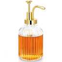 TIWPAJS Glass Coffee Syrup Dispenser 10oz, Syrup Bottles with Ribbed Design, Gold Syrup Pump, Coffee Bar Accessories, Honey Dispenser