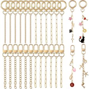 24 Pcs Keychain Making Kit Keychain Charms Making Kit Swivel Hook Lobster Claw Clasps Extender Chain for DIY Craft Lip Gloss Jewelry Keychains Bags Accessories Gift (Gold)