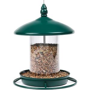 Metal Roof Bird Feeder for Outdoors - 360 Feeding Perch. Green