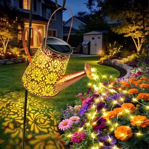 Anordsem Solar Watering Can Lights: Metal Lotus Lantern Outdoor with Hook - Waterproof Garden Art Hanging Decoration for Yard Patio Lawn - Christmas Birthday Gifts for Women Mom Grandma