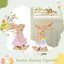4 Pack Easter Bunny Table Decorations Wooden Spring Bunnies Ornament Wood Farmhouse Rabbit Decor for Tabletop Tiered Tray Shelf Mantel Party Home Outdoor Indoor Decor