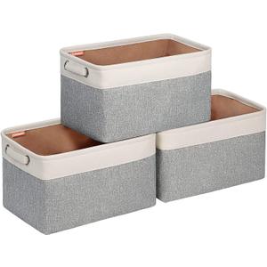 Kntiwiwo Storage Baskets for Closet 15" x 10" x 9.5" Fabric Storage Bins for Shelves Decorative Storage Cubes with Handles Large Linen Closet Organizer Bins for Home, Set of 3, Grey