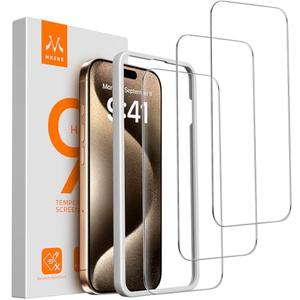 Pack of 10 Mkeke Screen Protector for iPhone 15 Pro, 3 Pack Tempered Glass [9H Hardness] [Military-Grade Drop Protection] [Sensitive Touch] [Easy Installation Frame] [HD Clear] for 6.1 inch