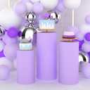 Babenest Purple Cylinder Pedestal Stand Covers Set of 3, Spandex Vintage Fitted Round Pedestal Covers, Elastic Cloth Pillar Plinth Cover for Birthday Wedding Party Reception Decoration(Without Stands)