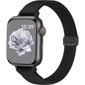 Slim Stretchy Band Compatible with Apple Watch Bands 40mm 41mm 42mm 38mm 44mm 45mm 46mm 49mm Women Men, Thin Magnetic Nylon Elastic Sport Strap for iWatch Series 11 10 9 8 7 6 5 4 3 SE/Ultra 2